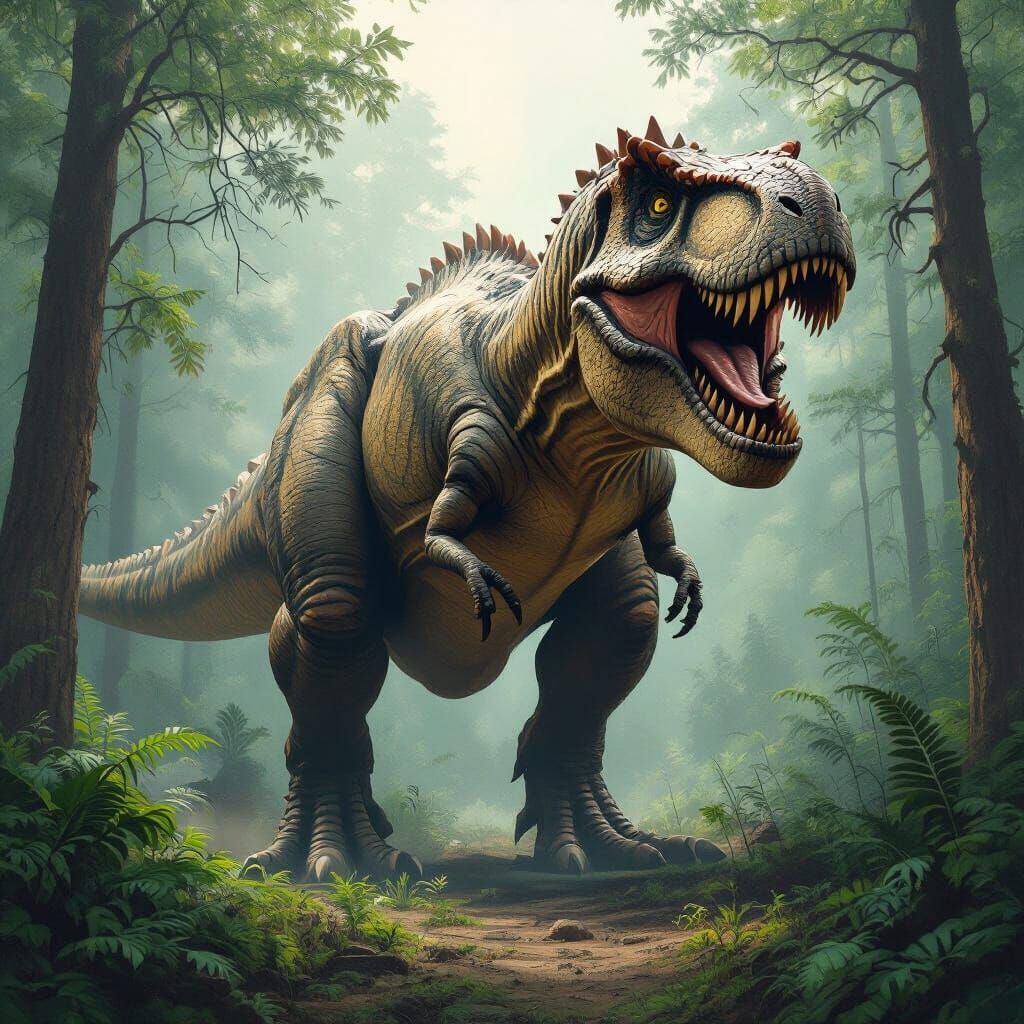 Majestic T-Rex in Prehistoric Jungle Art