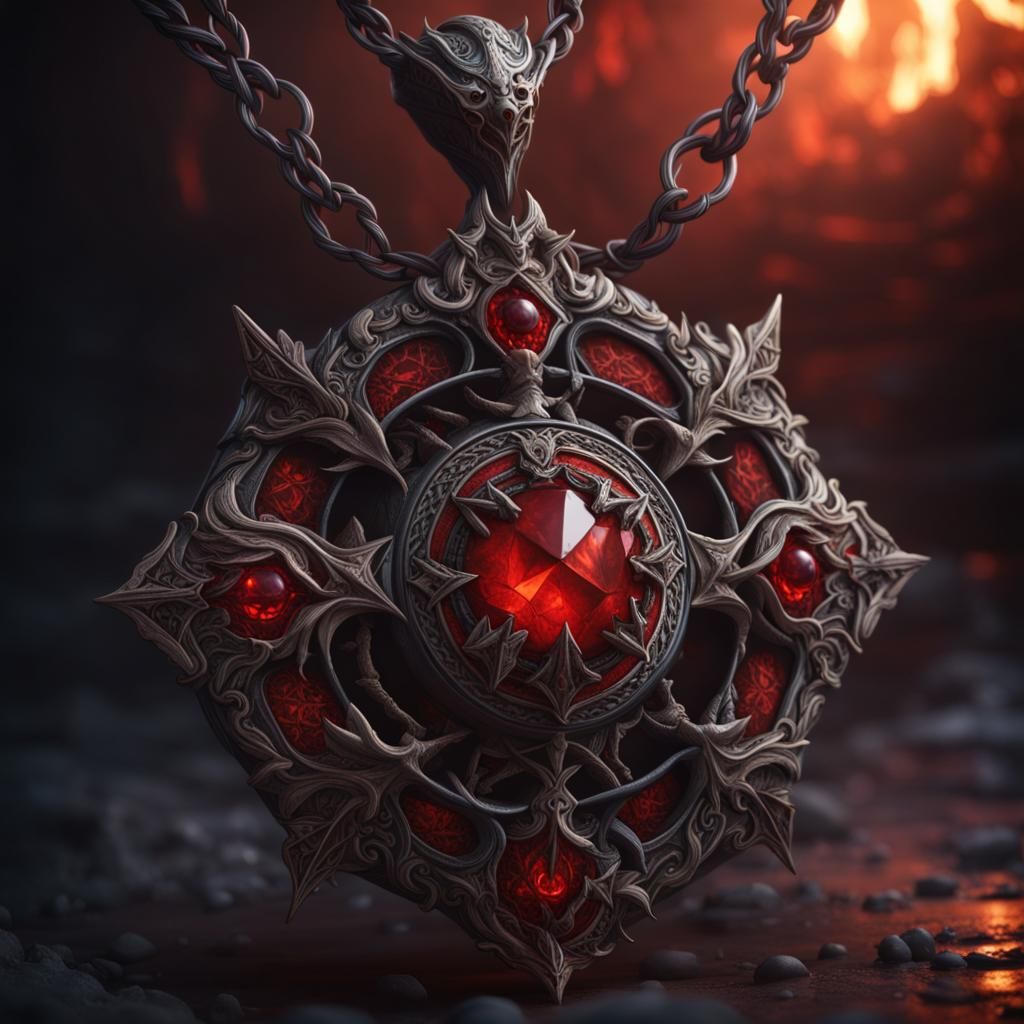 Demonic She-Devil Amulet Necklace in Detailed Matte Painting
