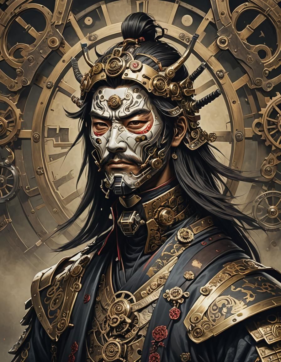 Clockwork Samurai Portrait: Steampunk Meets Tradition