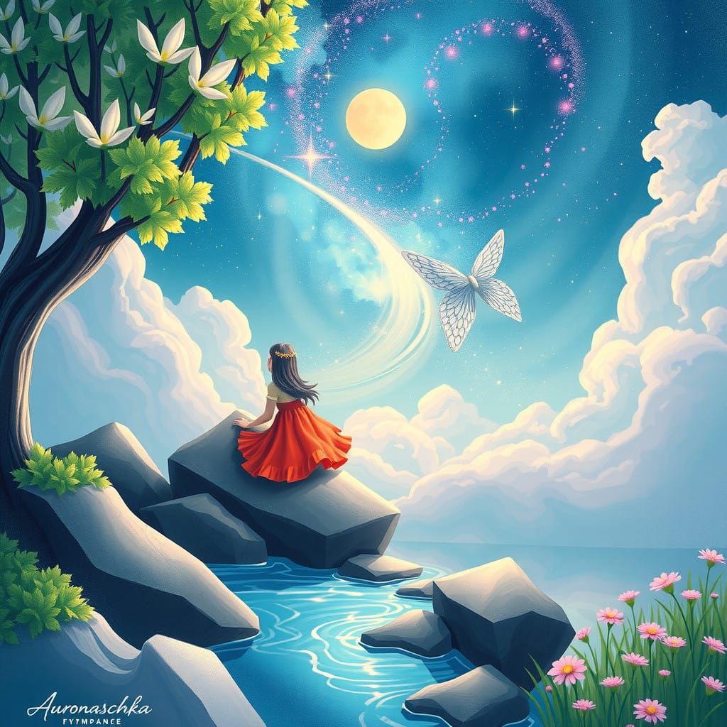 Celebratory Scene in Vibrant Cosmic Style