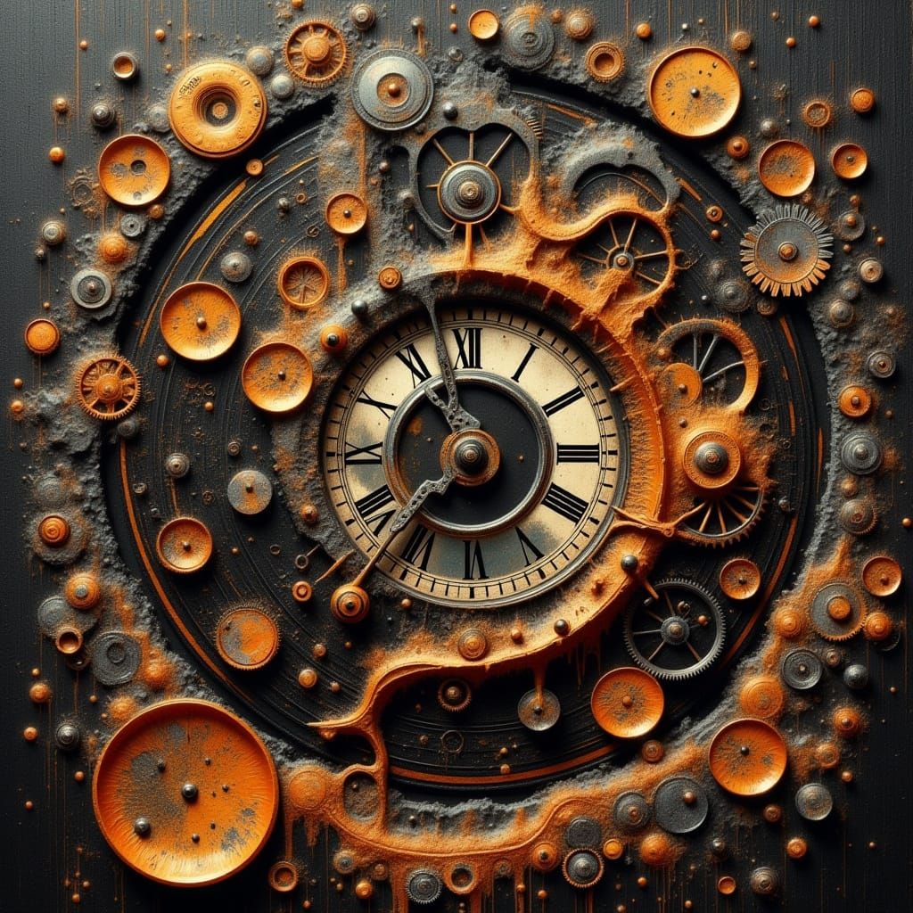 Surreal Steampunk Clockwork with Orange and Red Tones