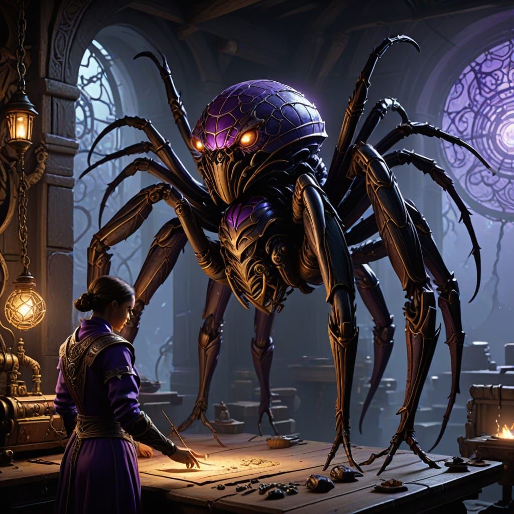 Dwemer Artificer Repairs Giant Spider Automaton