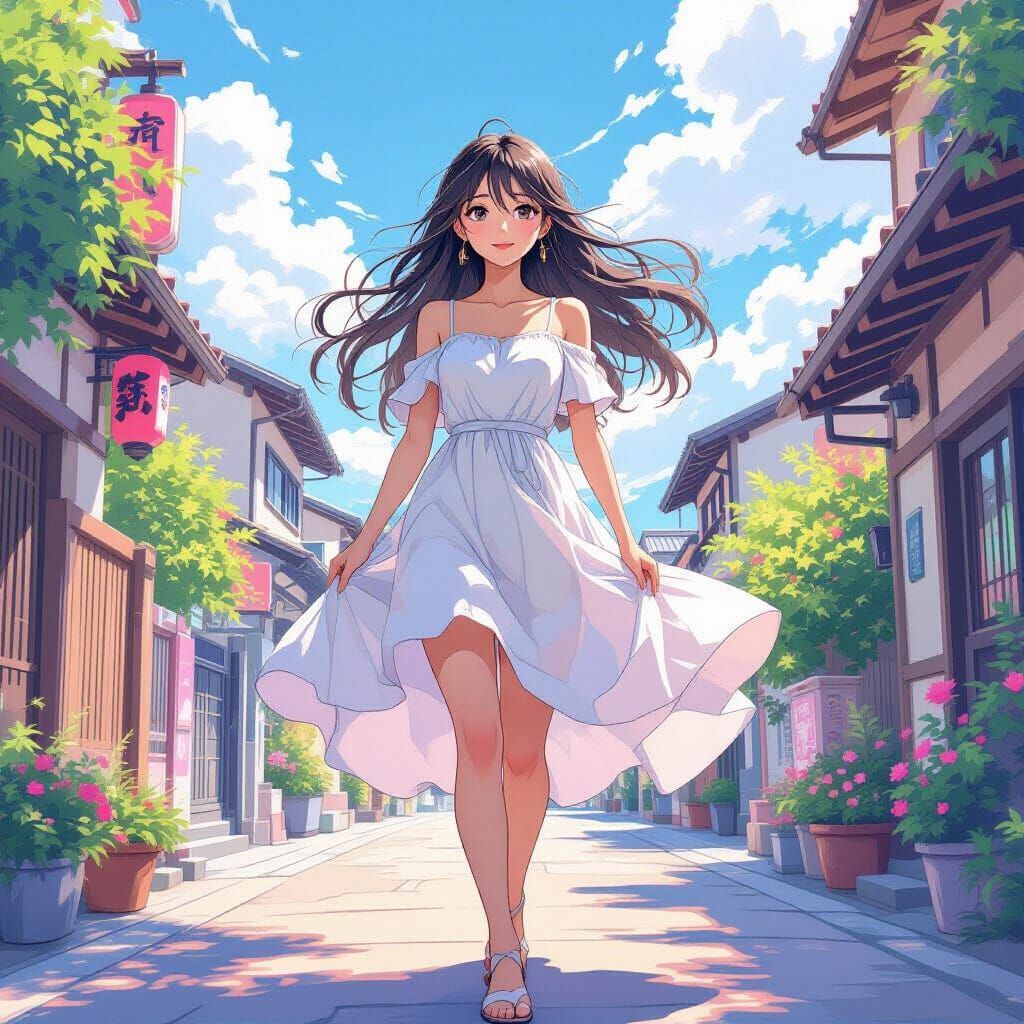 Anime Style Young Woman in Vibrant Environment