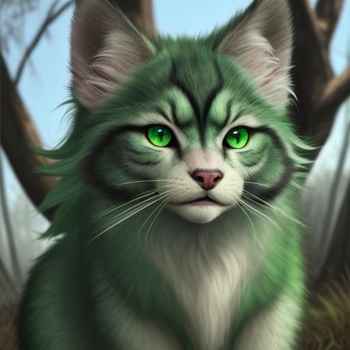 Beautiful Green-Eyed Feral Monster with Long Fur