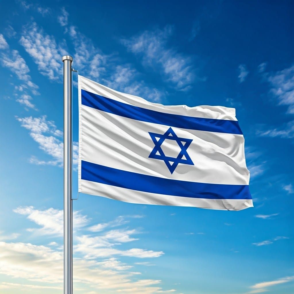 Majestic Flag of Israel Against a Clear Blue Sky