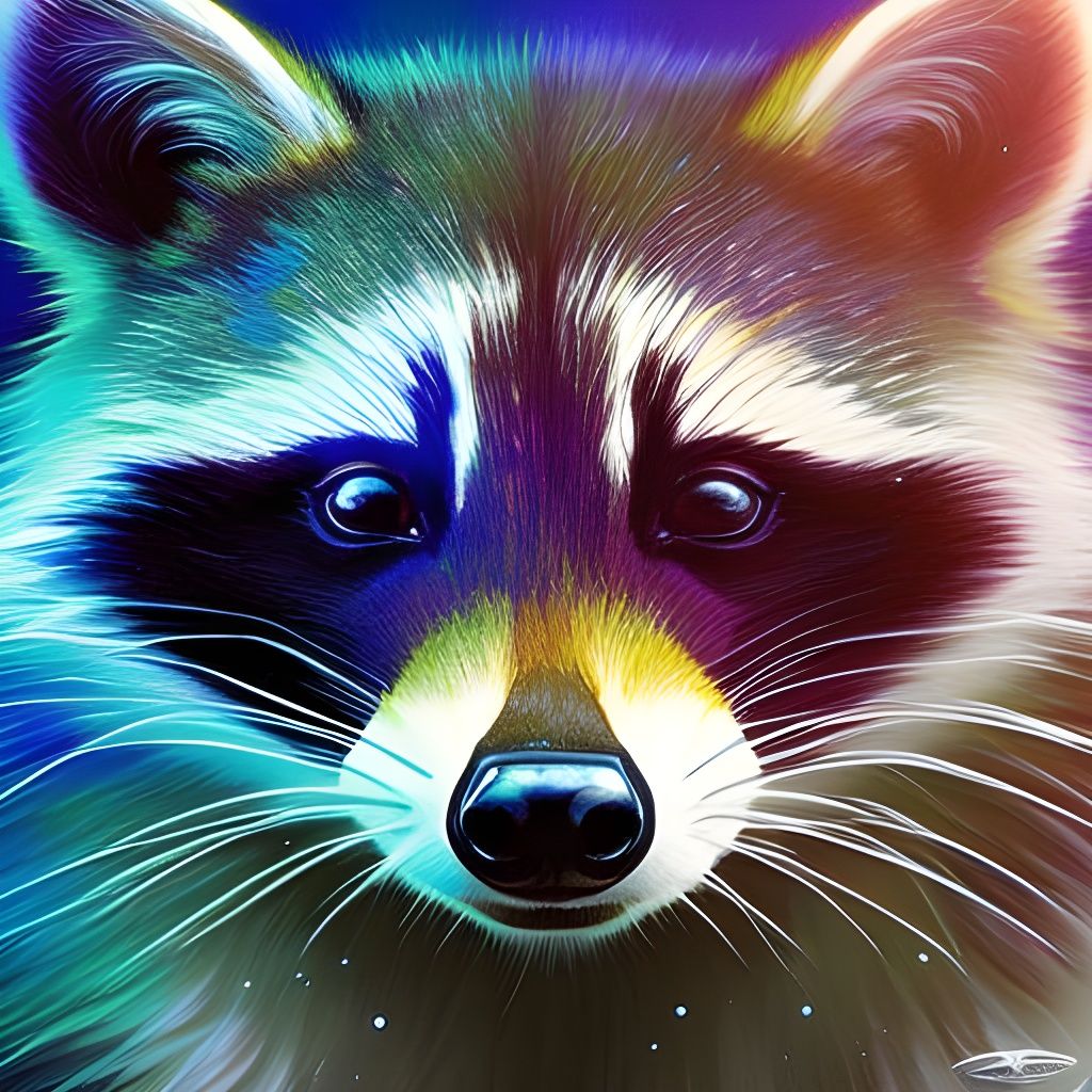 Majestic Raccoon Spirit Animal in Surreal Style