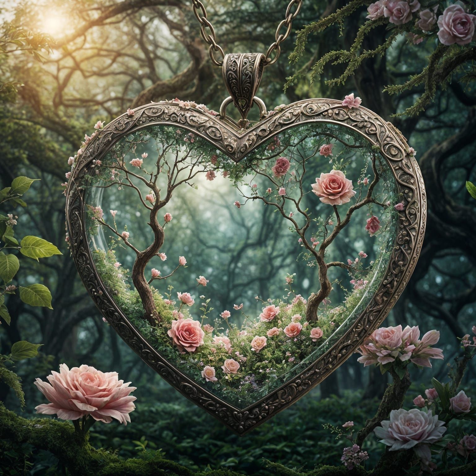 Magical Glass Heart Locket in Lush Tree