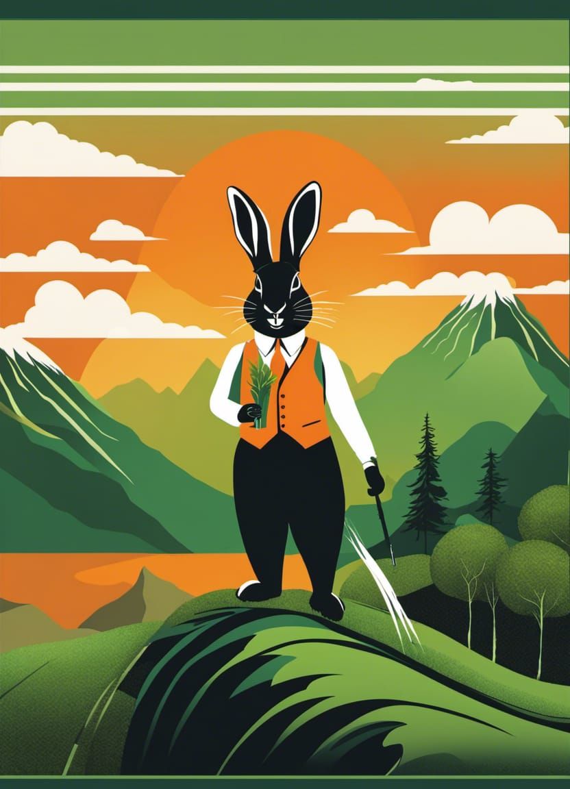 Rabbit in Waistcoat with Carrot, Minimalist Style