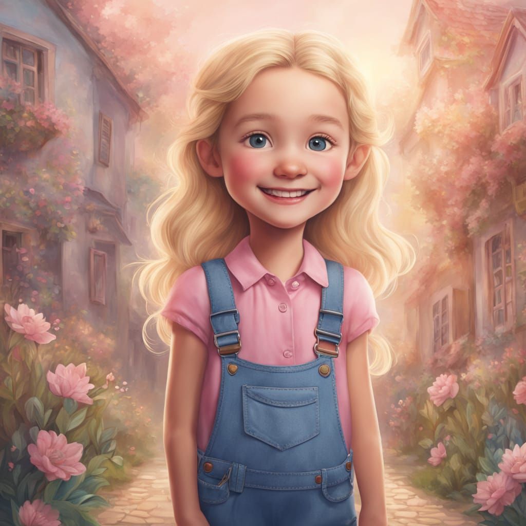 Whimsical Children's Illustration: Girl with Sparkling Blue ...