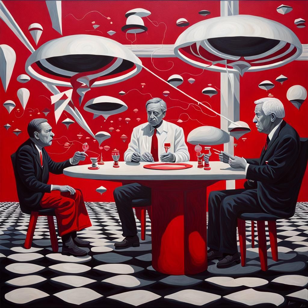 Surreal Precisionist Painting of Bad News Conversation