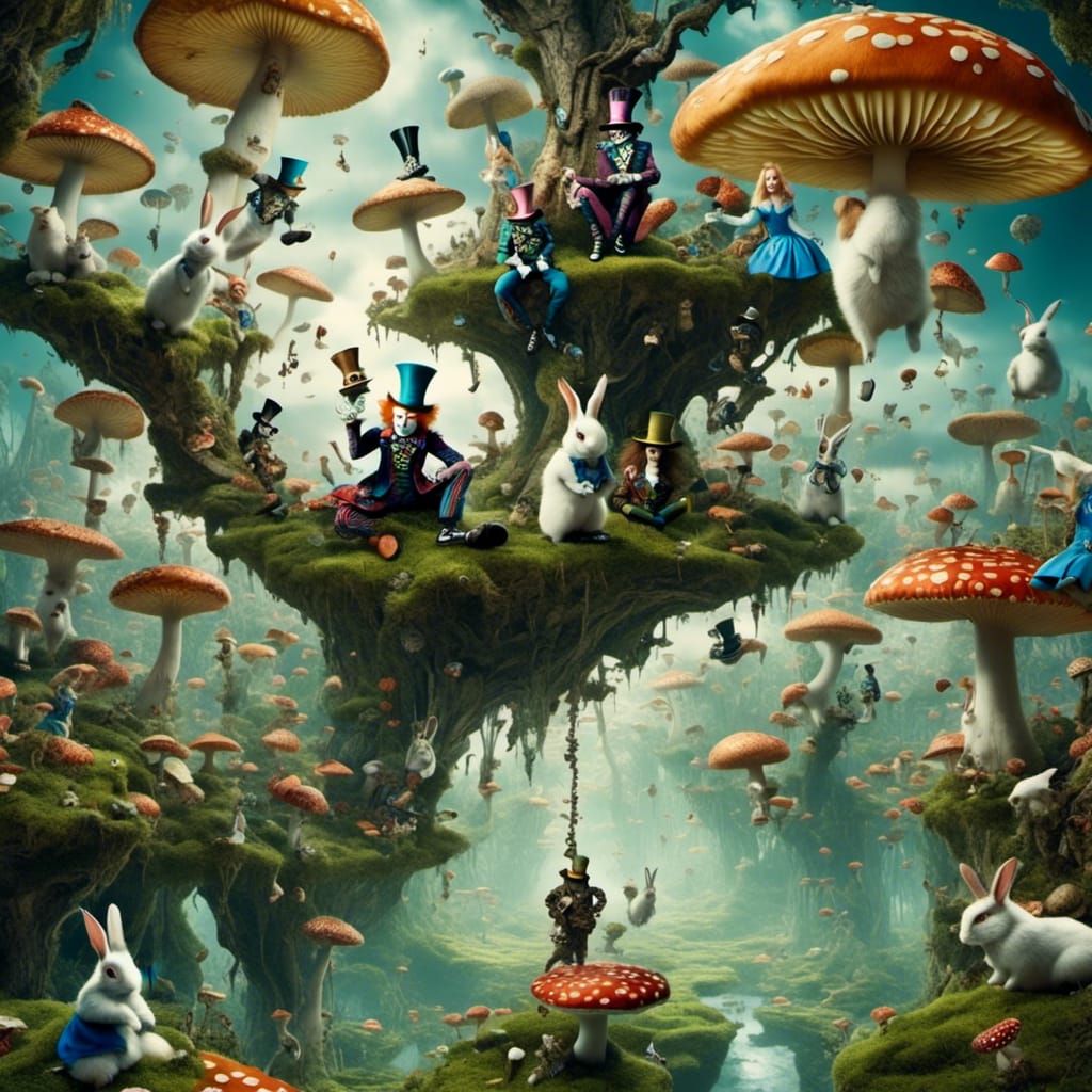 Alice in Wonderland Upside-Down: Mad Hatter's Surreal Path