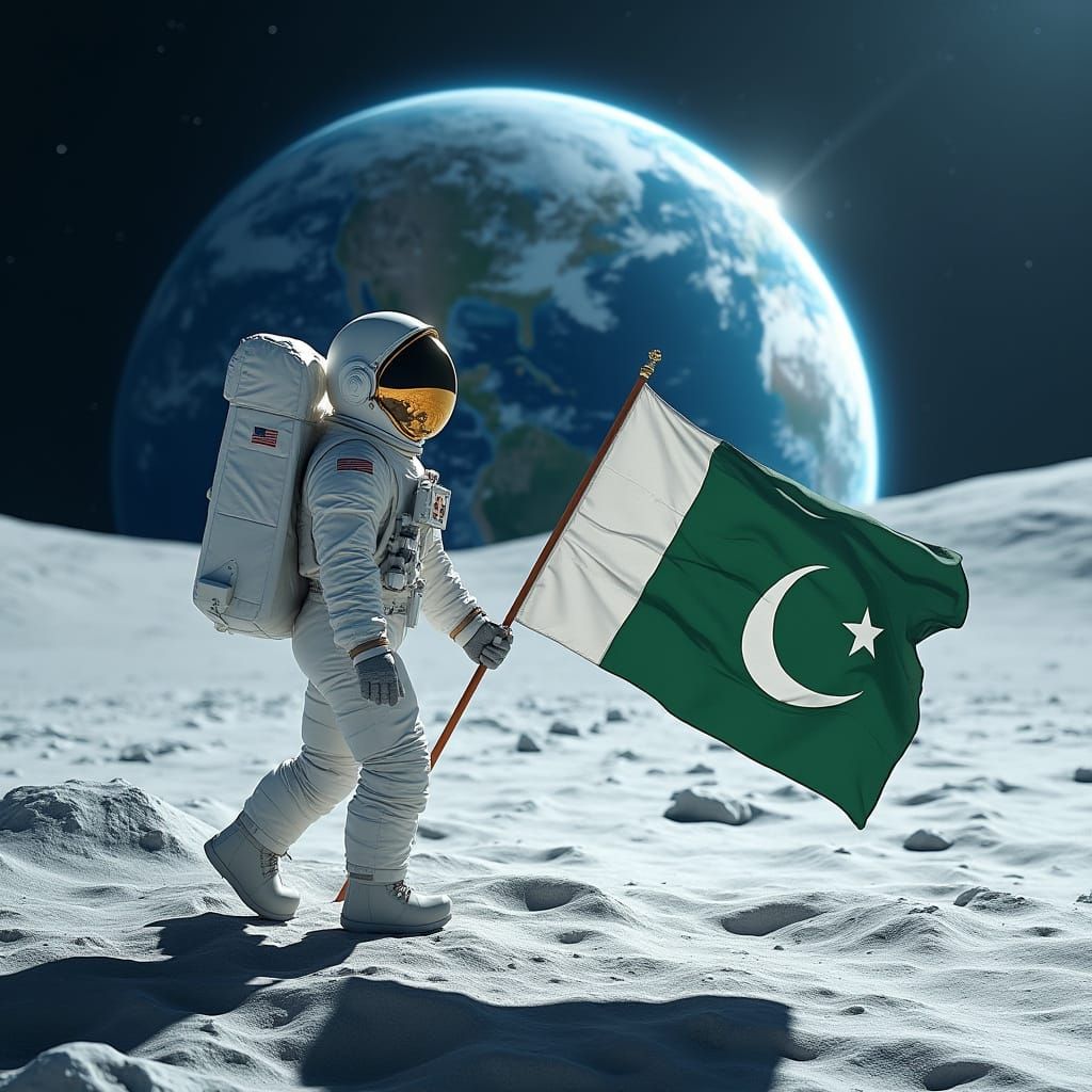 Pakistani Astronaut on the Moon, 3D Rendered