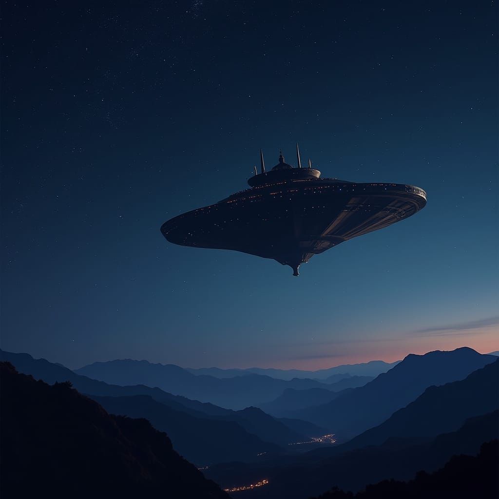 Star Wars Style Space Station Over Mountains at Night