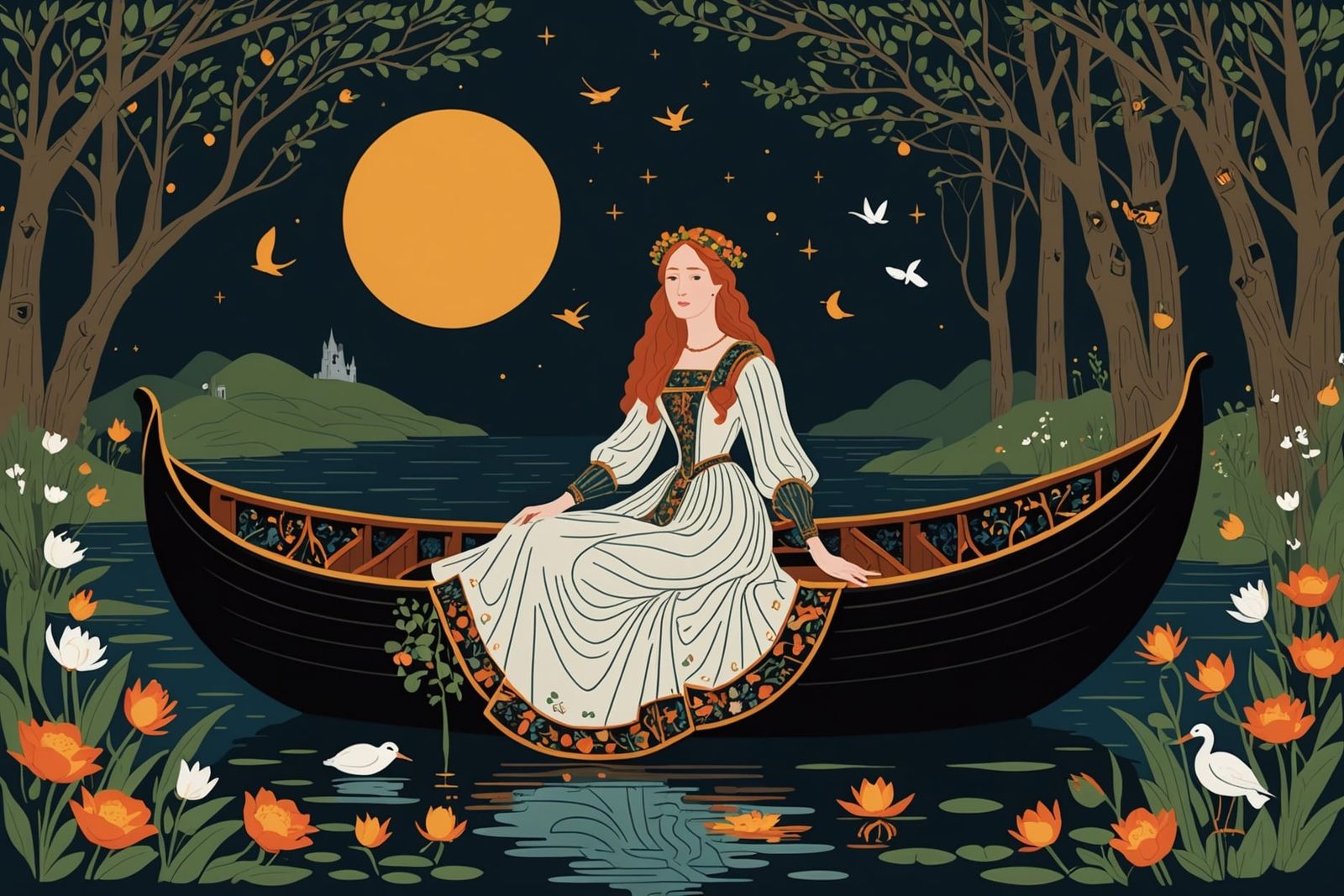 Lady of Shalott in Pre-Raphaelite Style