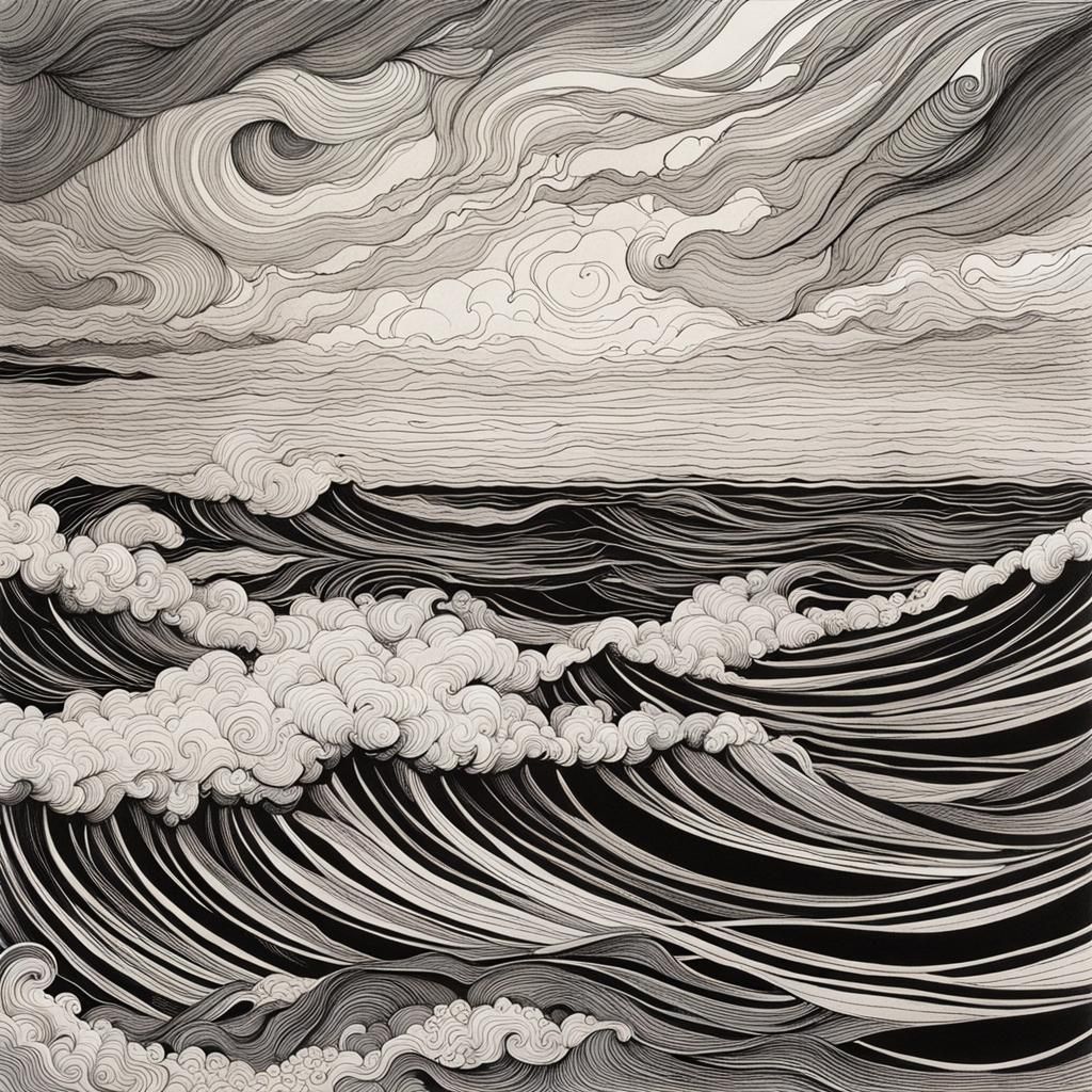 Stormy Seas in Pen and Ink Style