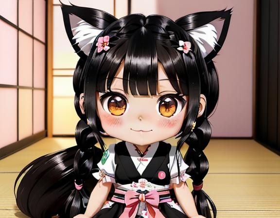 Cute Nekomimi Chibi Girl in Harajuku Fashion