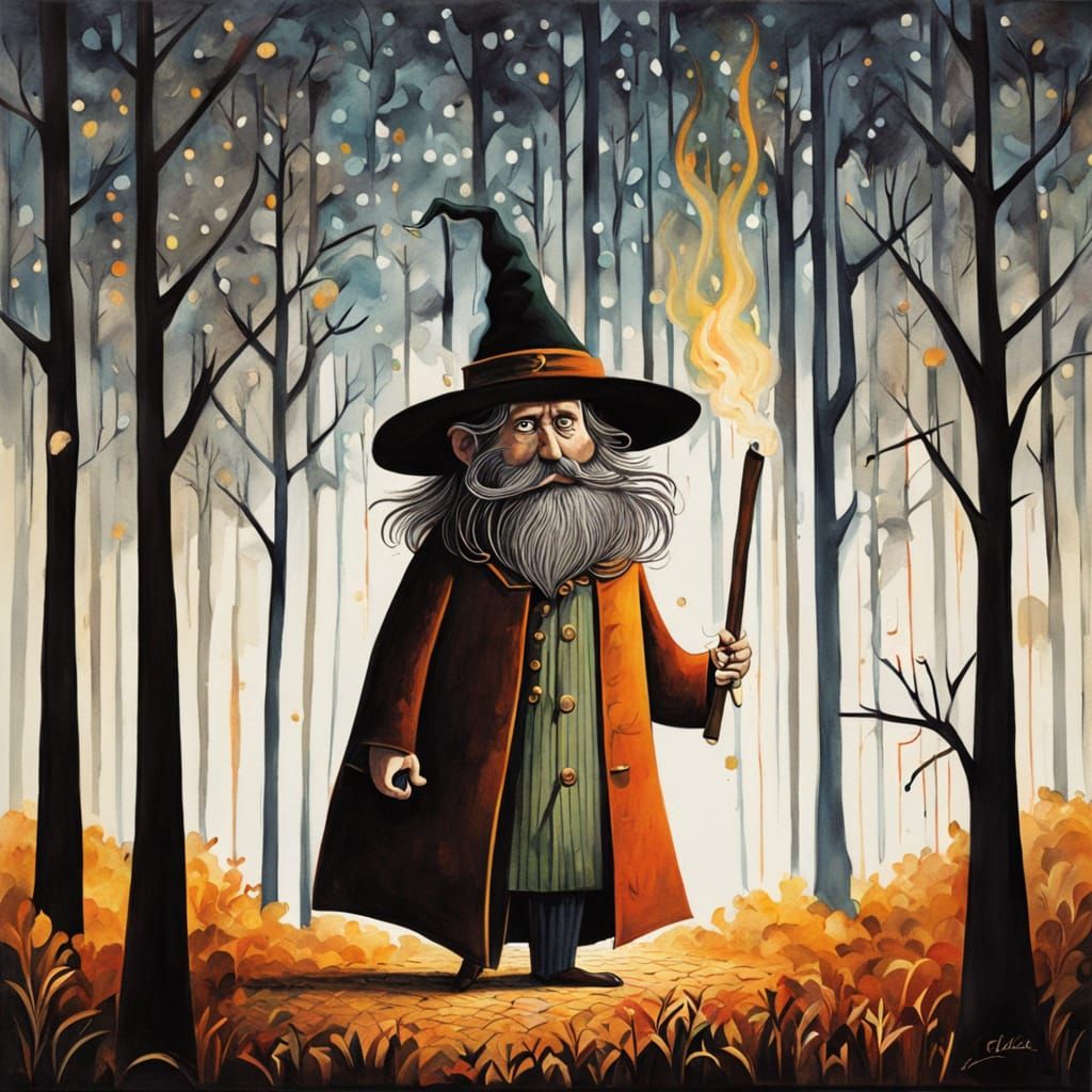 Wizard's Frustration in Acrylic and Watercolor Painting