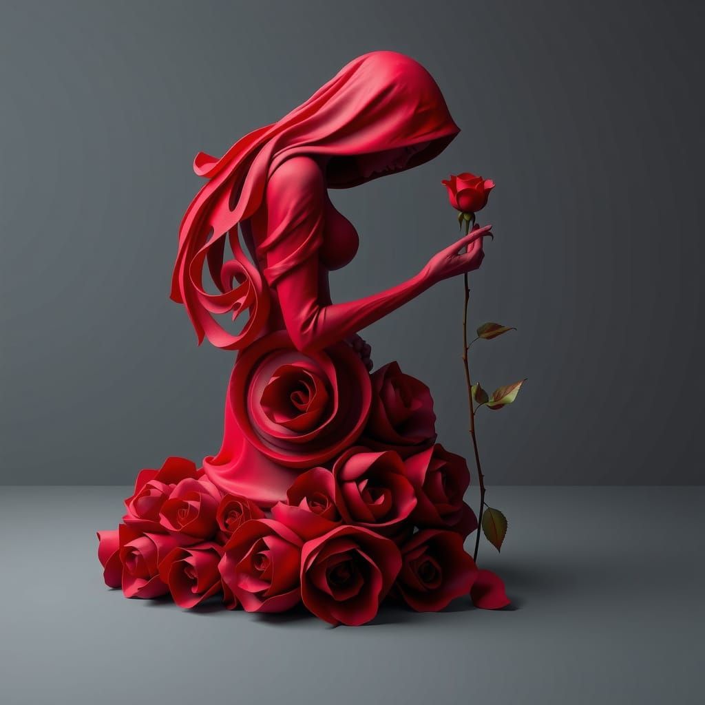 Rose Petal Woman: A Surreal Digital Sculpture