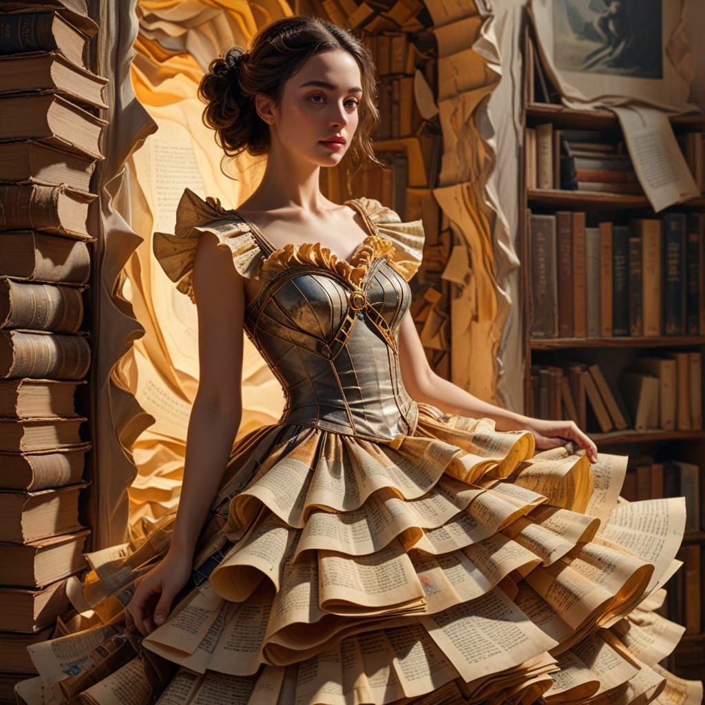 Woman Wears Elegant Surrealist Dress Made of Intricately Tex...