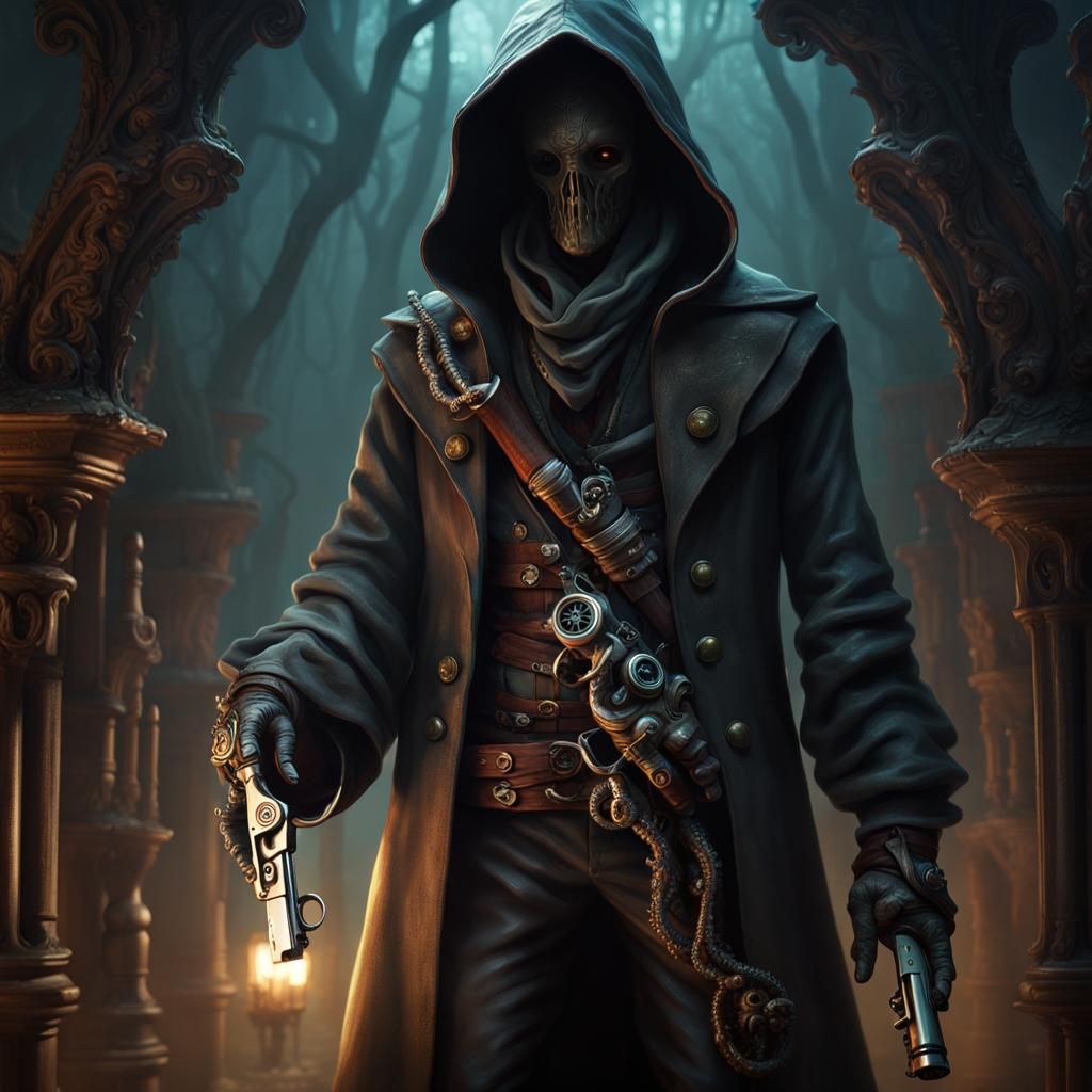 Shadowy Steampunk Figure with Tentacle Hand