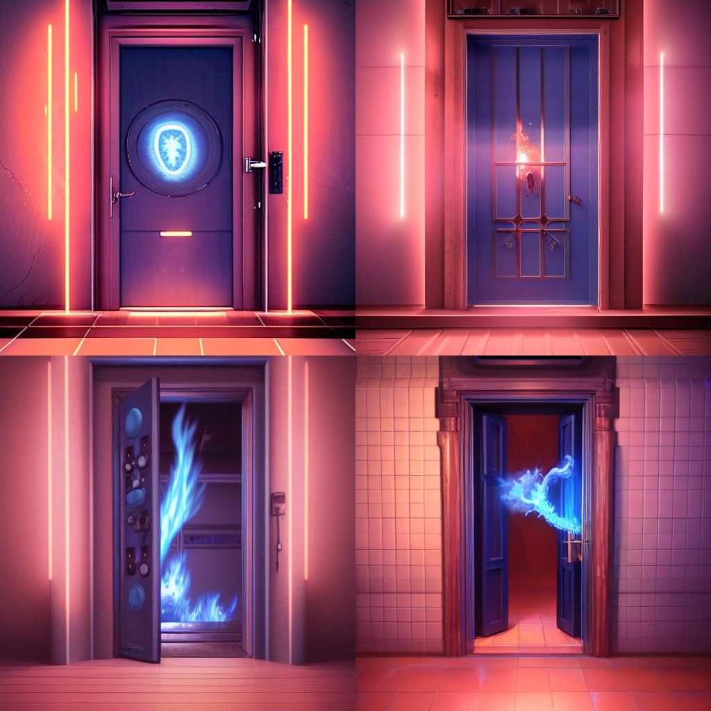 Magic Blue Fire Door in Shounen Anime Style