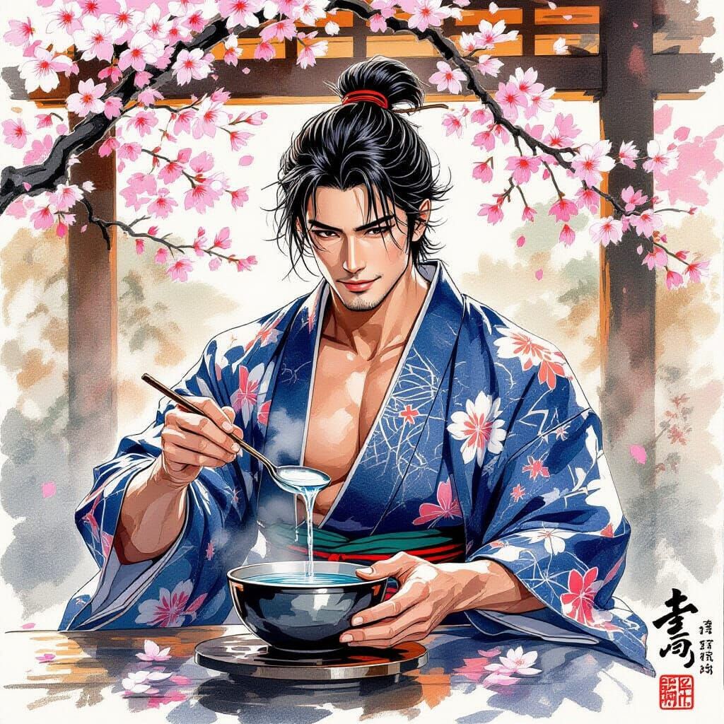 Serene Japanese Teahouse Scene in Inksplash Style