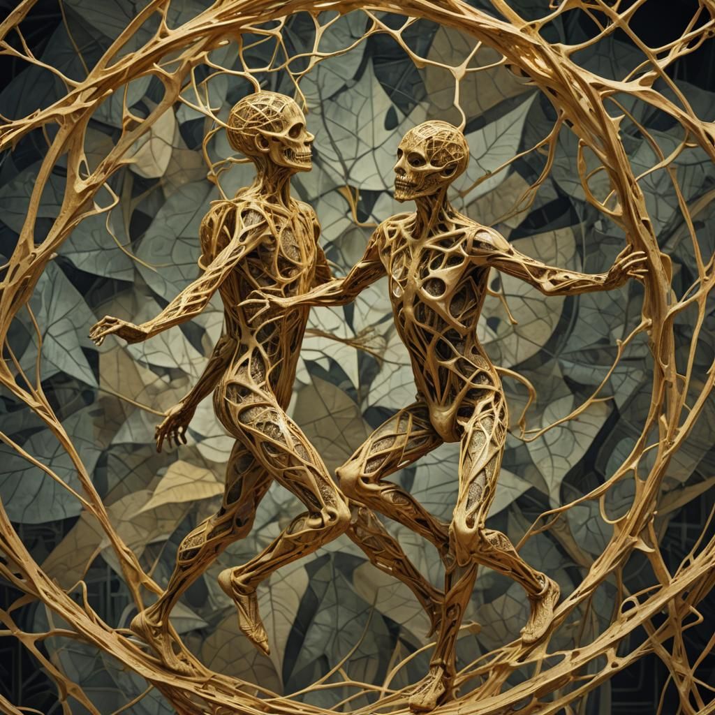 Dissolving Figure in Geometric Surrealism, M.C. Escher Style