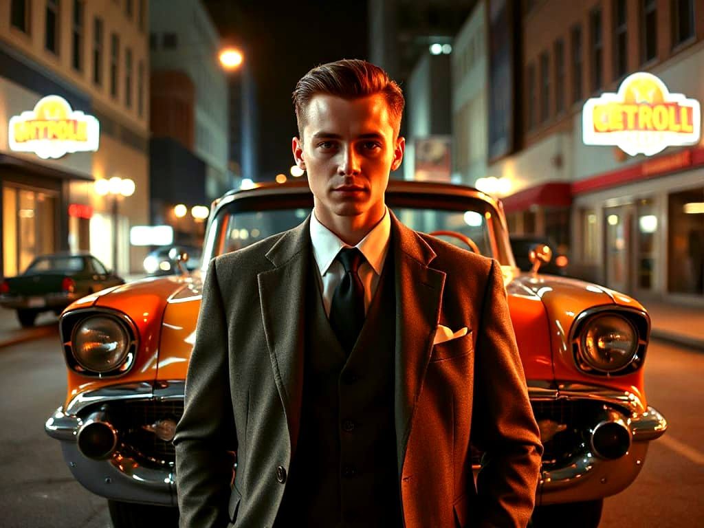 Classic Film Noir: Man and 1957 Chevy Bel Air