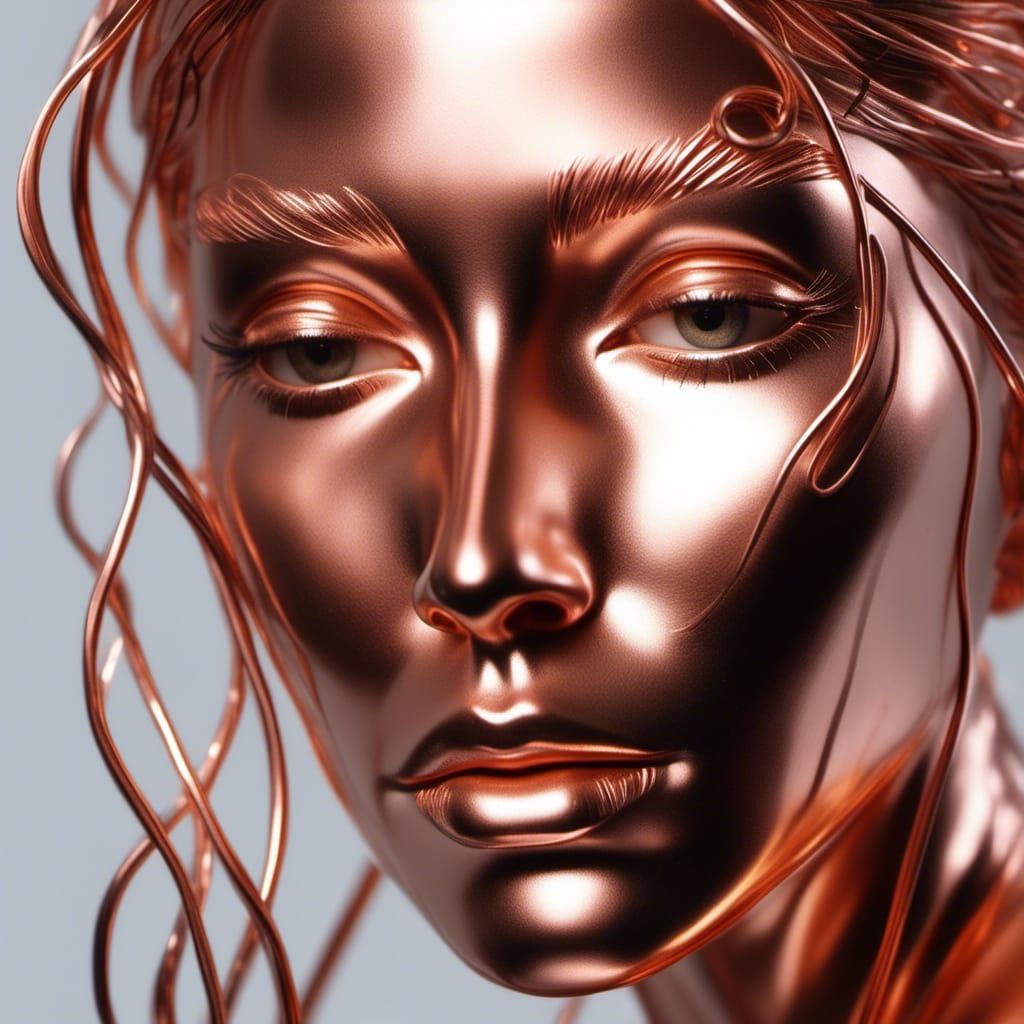 Sensual Copper Woman: Photorealistic Close-Up Portrait