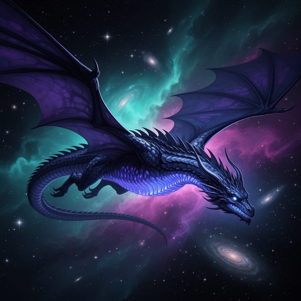 Bioluminescent Night Dragon Soaring Through Starry Galaxy