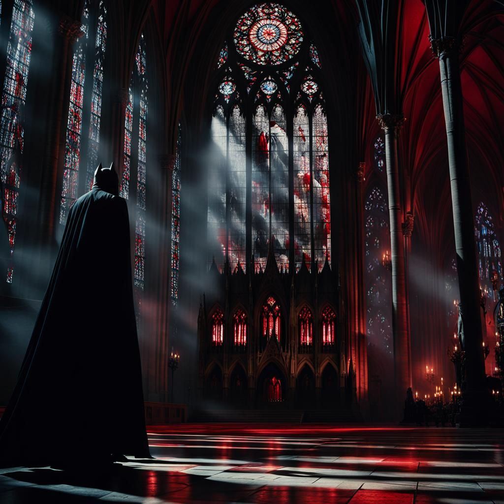 Batman Confronts a Vampire in a Gothic Cathedral