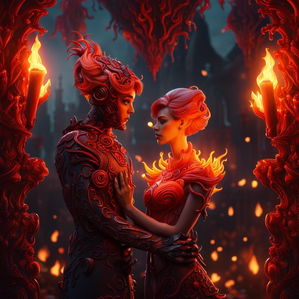Flame Girl and Candle Man in Love