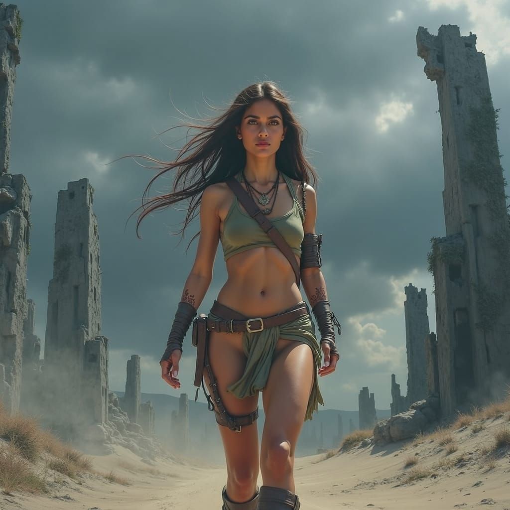 Future Apocalypse Goddess in Ruins