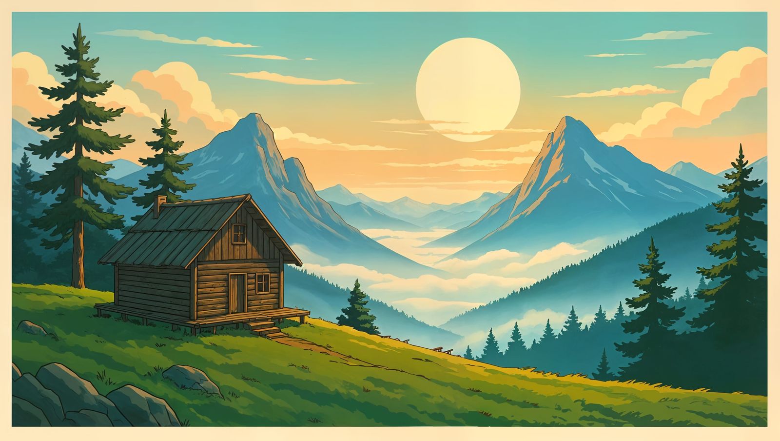 Misty Mountain Retreat in Studio Ghibli-Inspired Style
