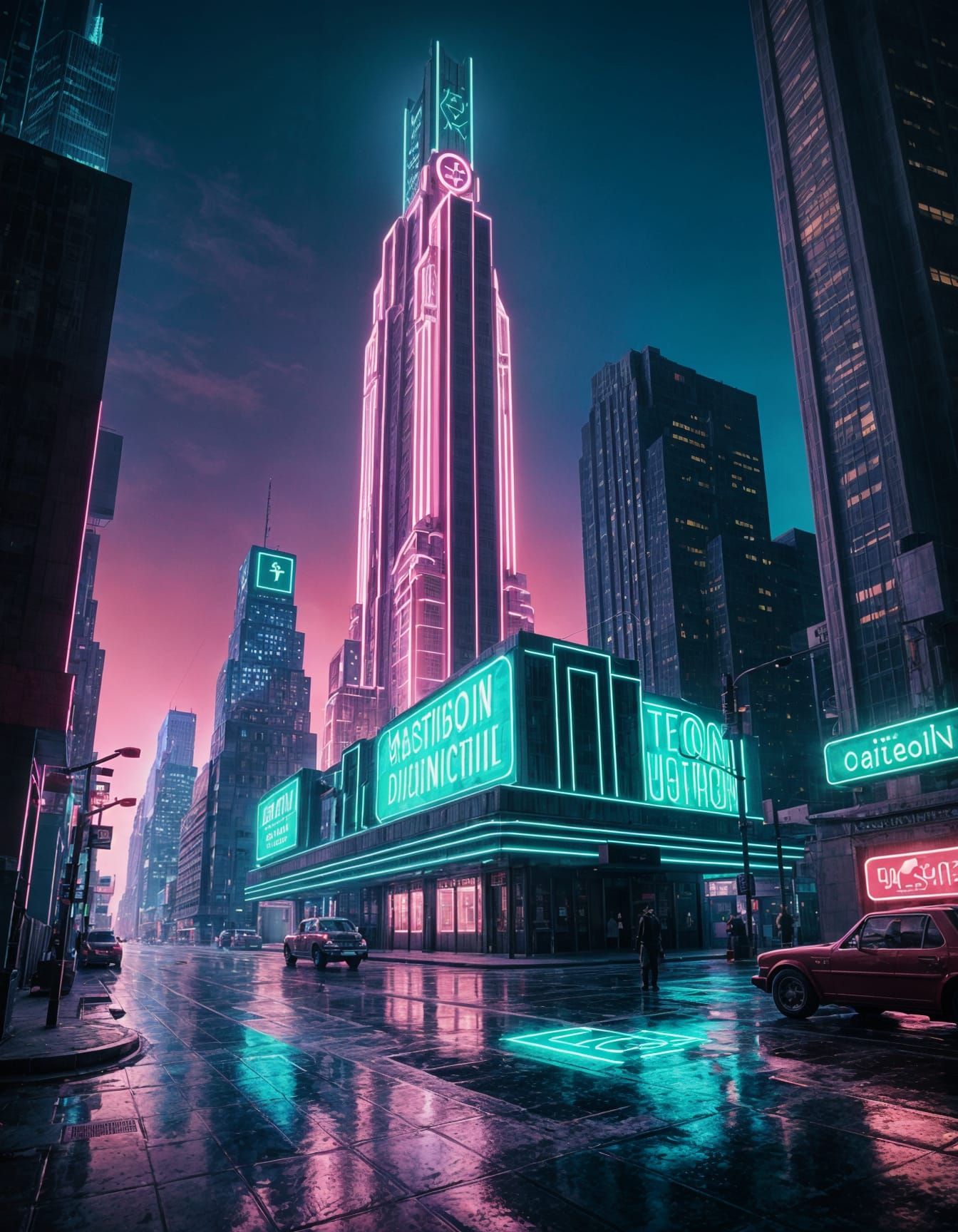 Futuristic Art Deco Architecture in Neon Style