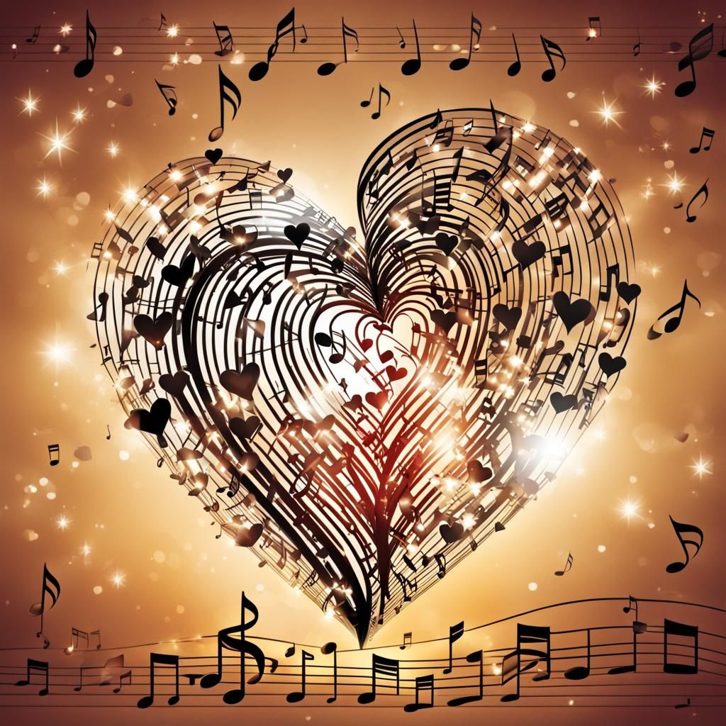 Sparkling Heart of Music and Kissing Couple