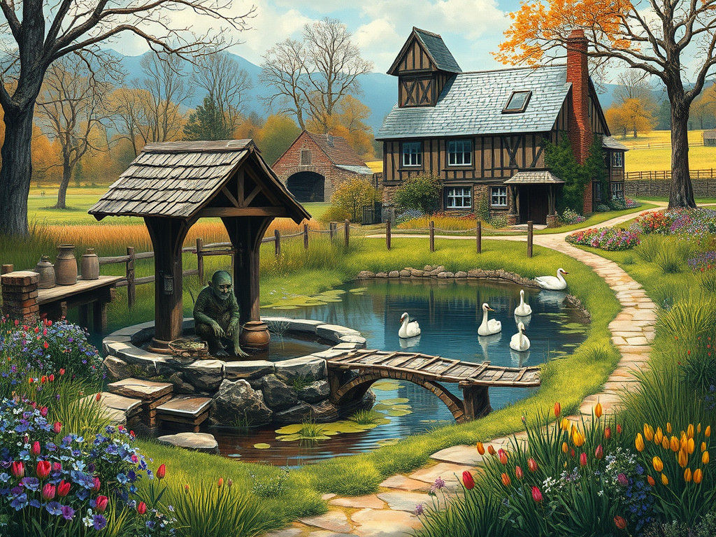 Enchanted English Garden with Goblin in Fantasy Art