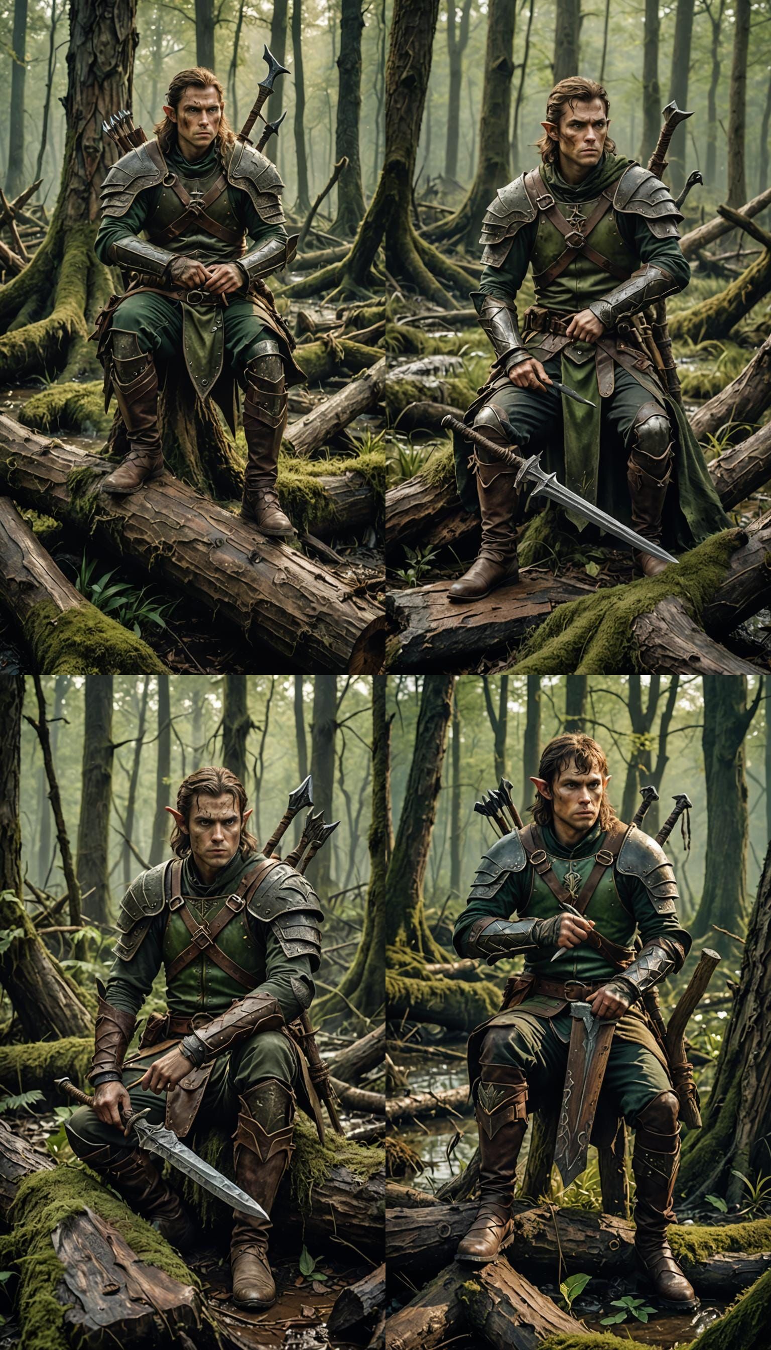 Cinematic Half-Elf Ranger Hunting Undead in Swamp