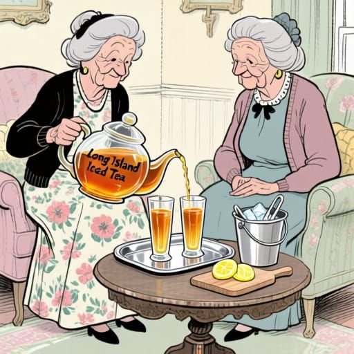 Grandmothers Chat Over Tea in Vintage Style