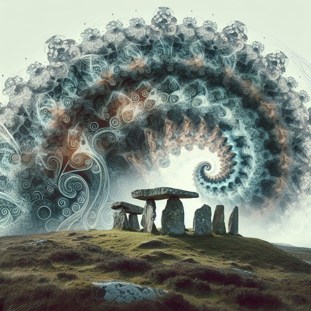 Mystical Dolmen Merged with Celtic Fractal Art