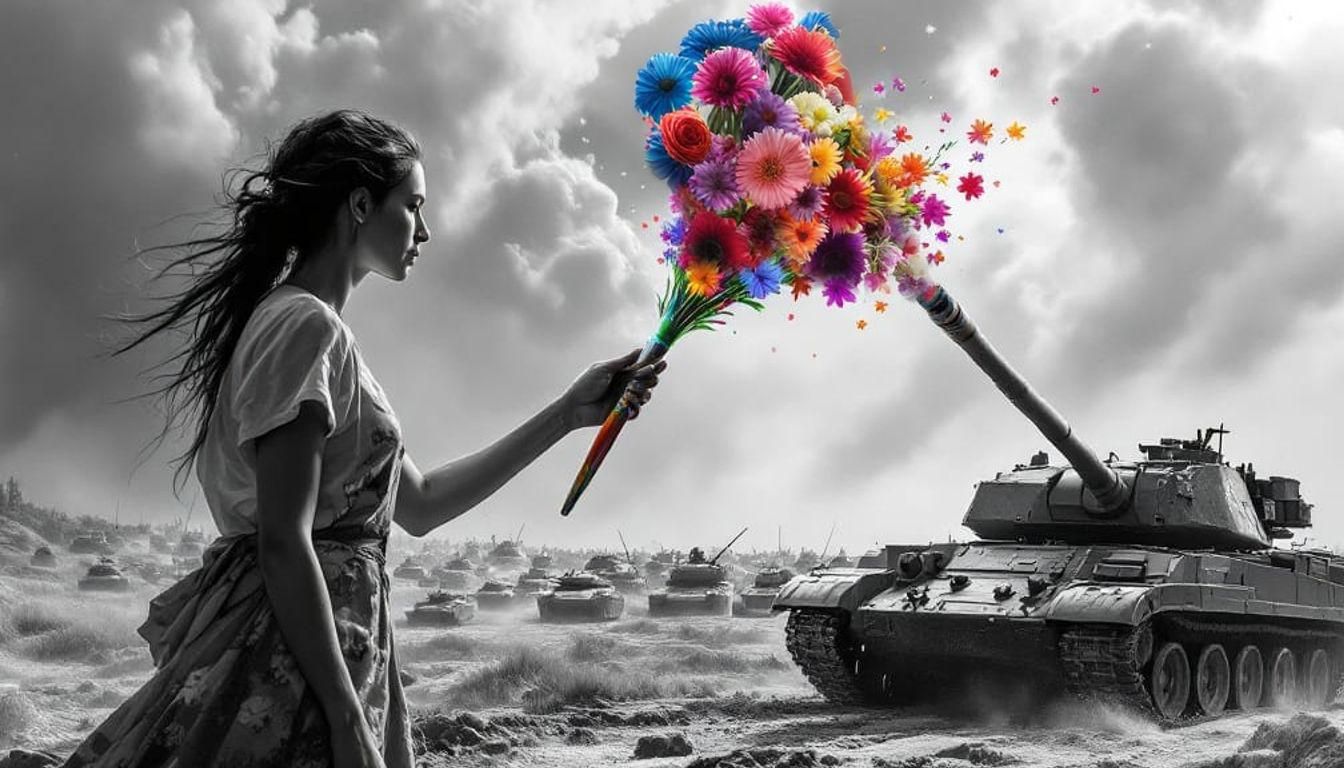 Colorful Bouquet Shooting From a Gun Barrel