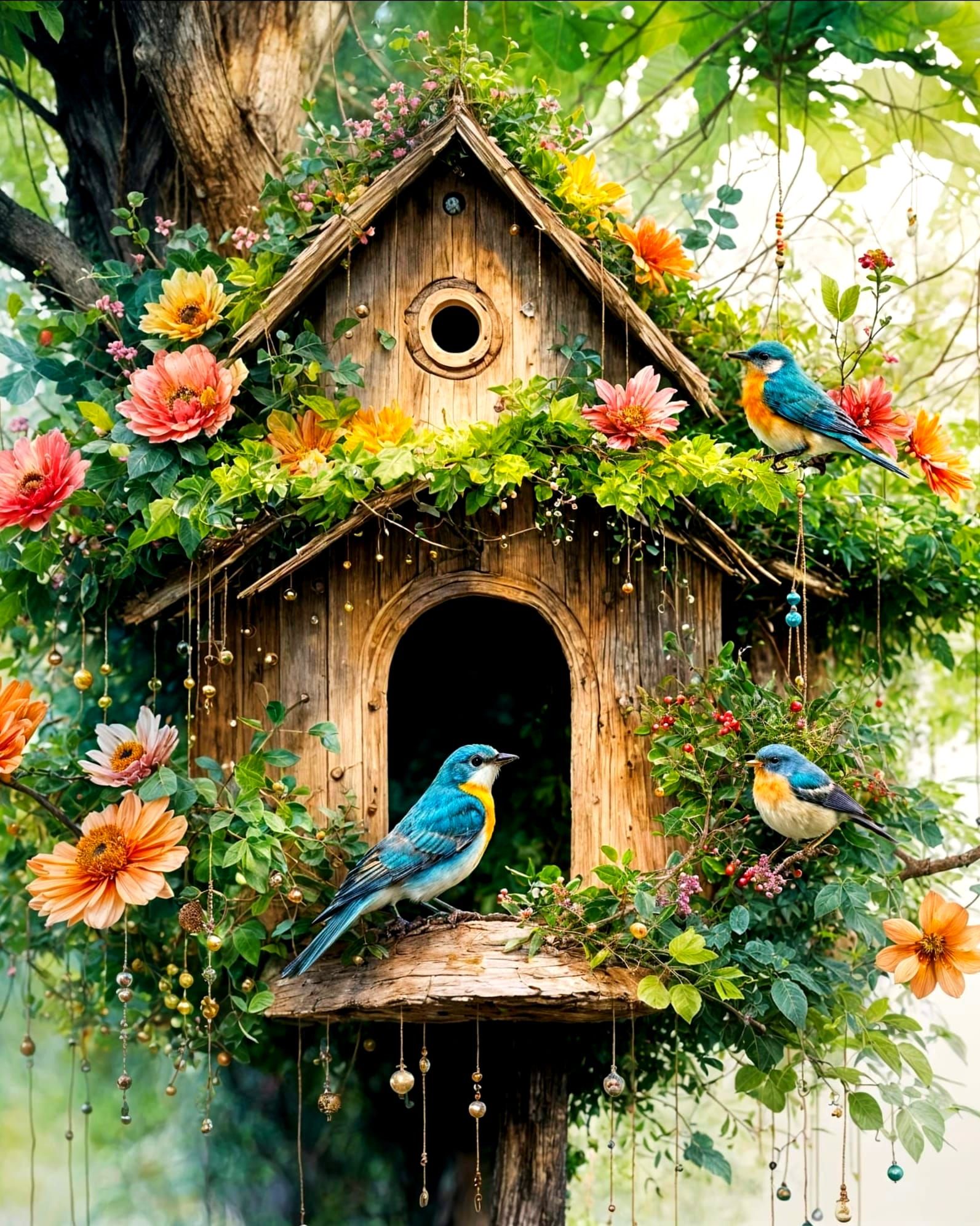 Sun-Kissed Songbirds’ Retreat: A haven in bloom