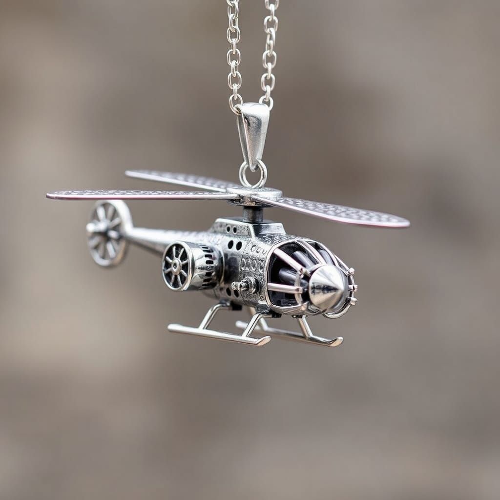 Sterling Silver Helicopter Pendant with Rotating Rotor