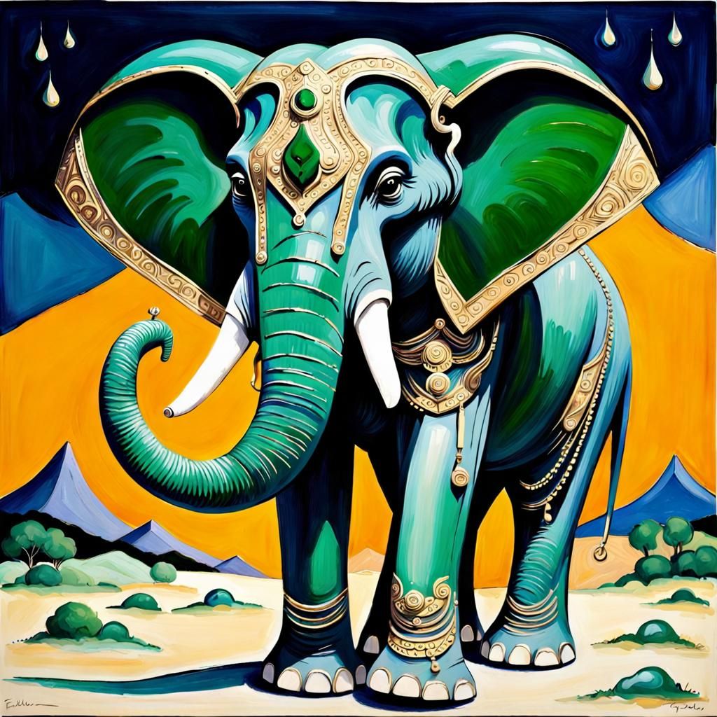 Enameled Elephant at Euripides Play, Expressionist Style