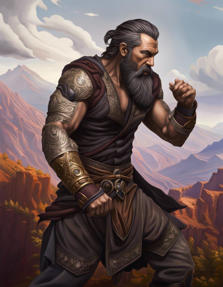 Angry Monk in Mountain Valley: Hyperrealistic Portrait