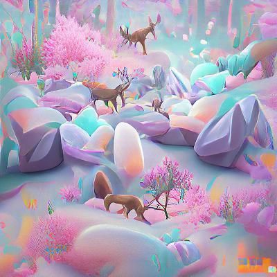 Glowing Pastel Quartz Forest with Deer in 3D