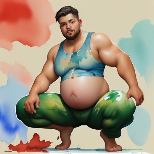 Man with Pregnant Belly in Gouache Impressionist Style