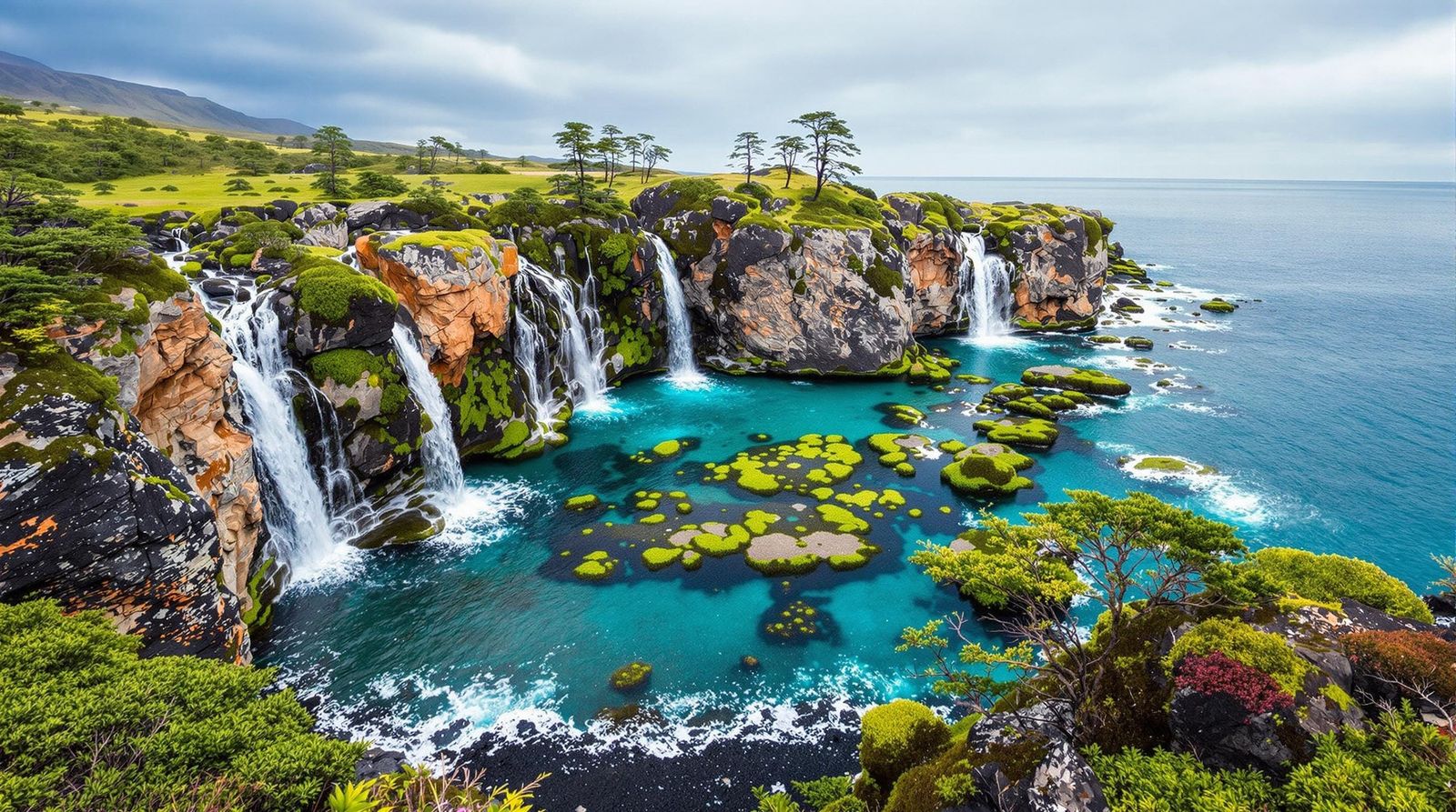 Mossy Island with Waterfalls