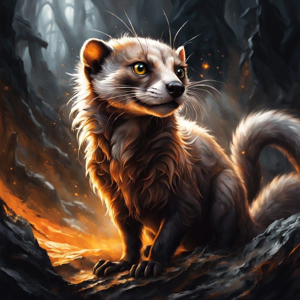 Mysterious Dark Fantasy Weasel in Swirling Chaos