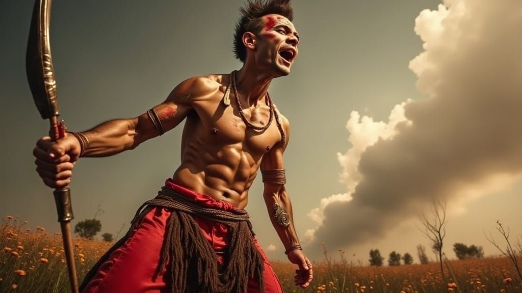 Huron Warrior in Fierce Battle Cinematic Film Still